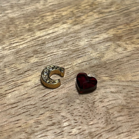 Origami Owl Gold Initial Letter Crystal “C” Charm & Red Crystal Heart Charm - Picture 5 of 9
